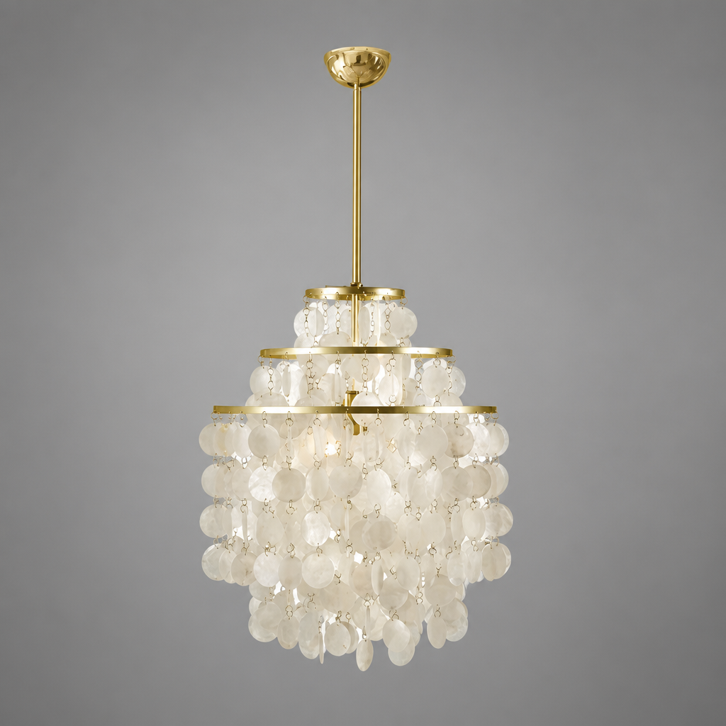 French Metal Shell Shade Chandelier - Image 12