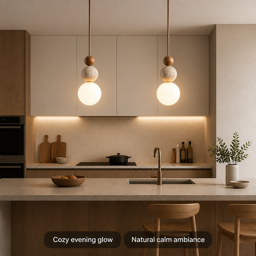 Japandi Stone & Wood LED Chandelier - Image 2