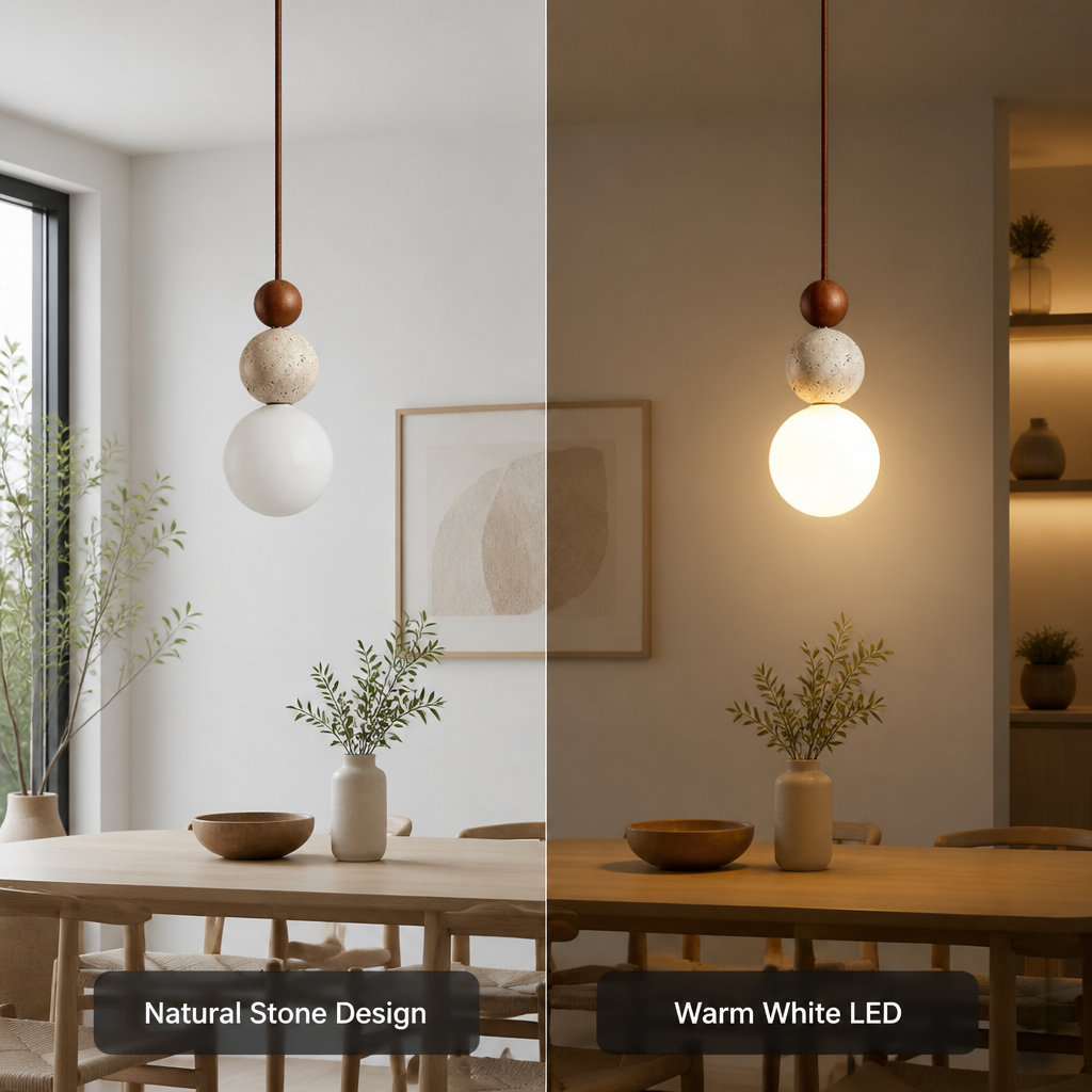Japandi Stone & Wood LED Chandelier - Image 3