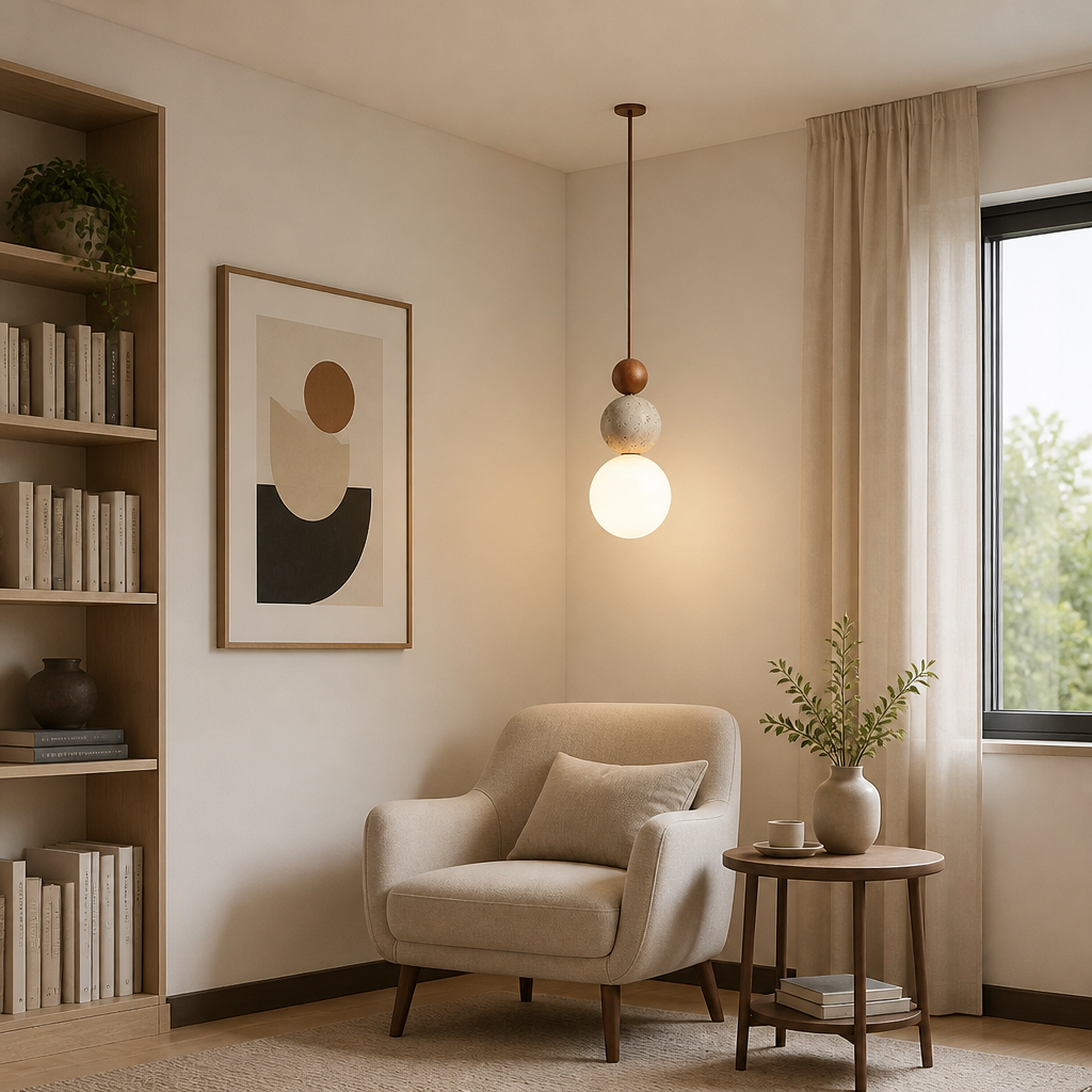 Japandi Stone & Wood LED Chandelier - Image 5