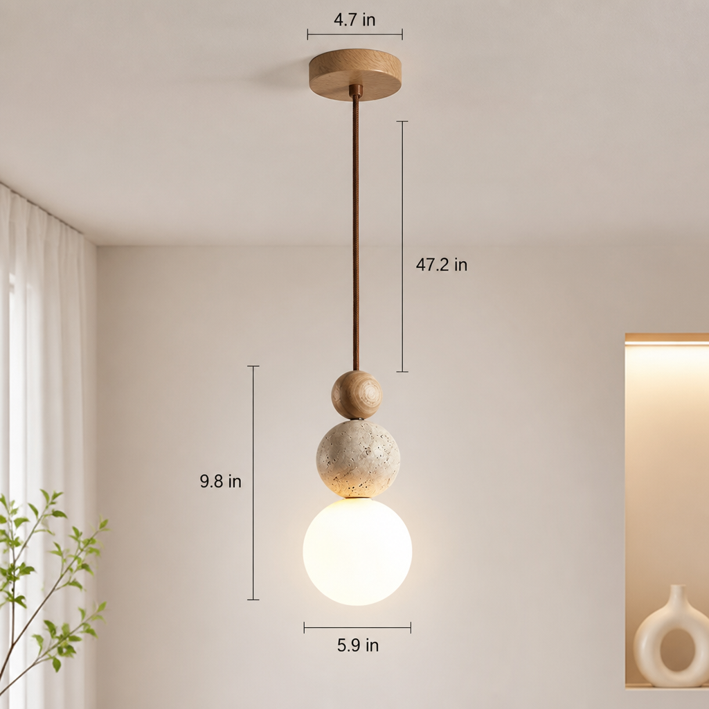 Japandi Stone & Wood LED Chandelier - Image 6