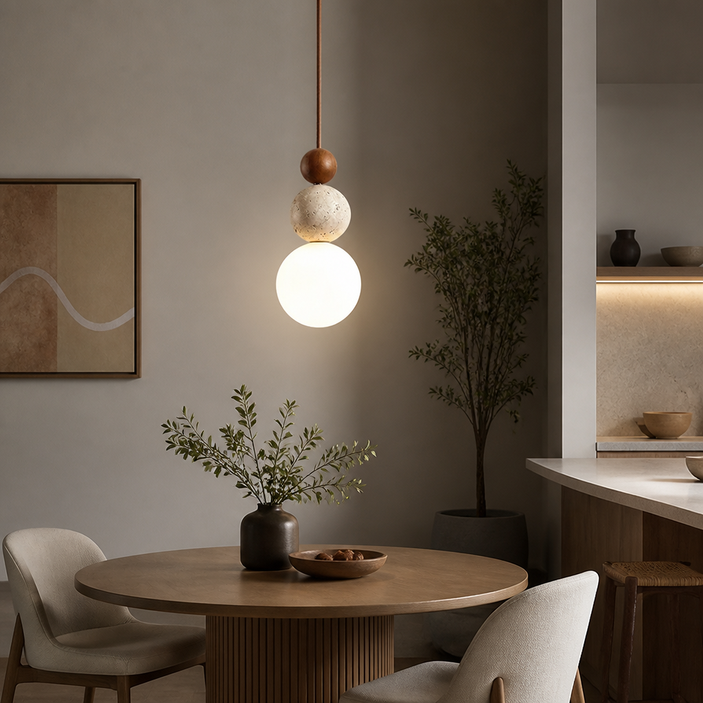 Japandi Stone & Wood LED Chandelier - Image 7