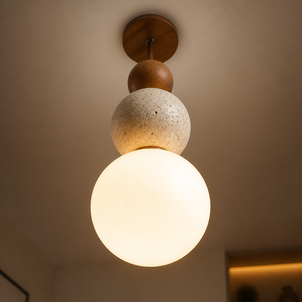 Japandi Stone & Wood LED Chandelier - Image 8