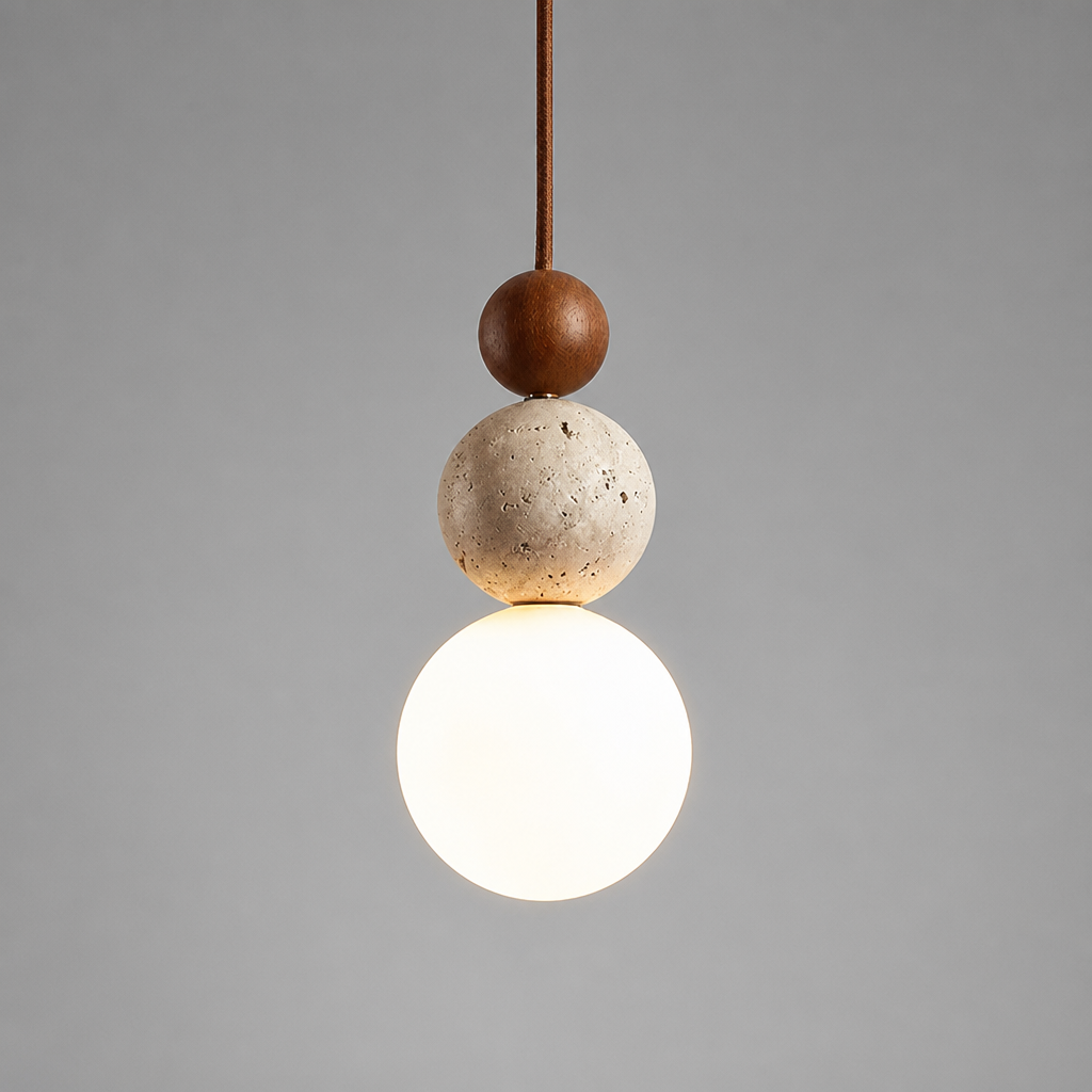 Japandi Stone & Wood LED Chandelier - Image 9