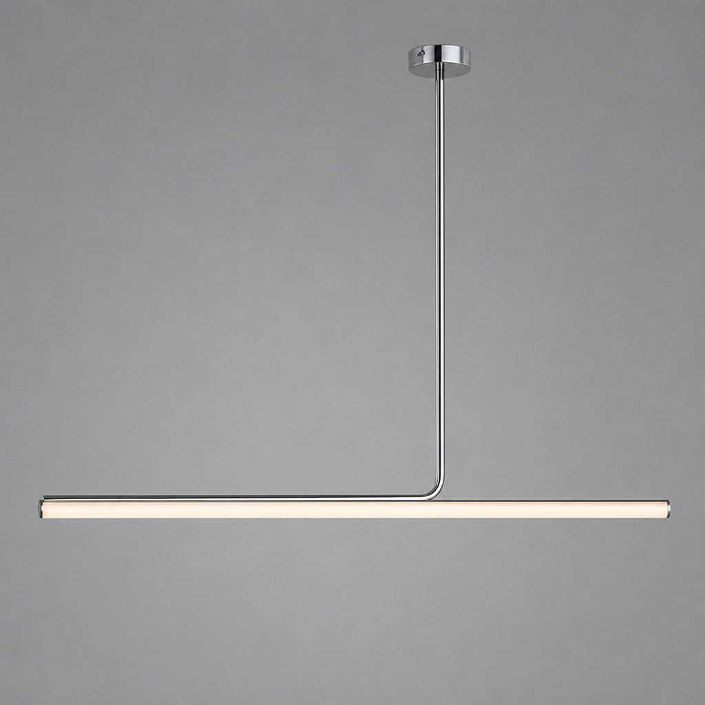 Minimalist Chrome LED Long Tube Pendant Light - Image 10
