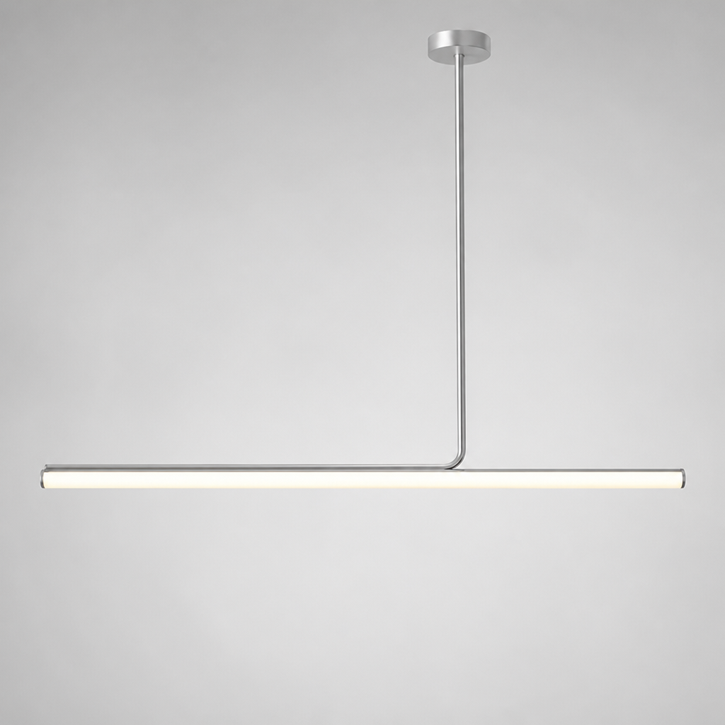 Minimalist Chrome LED Long Tube Pendant Light - Image 11
