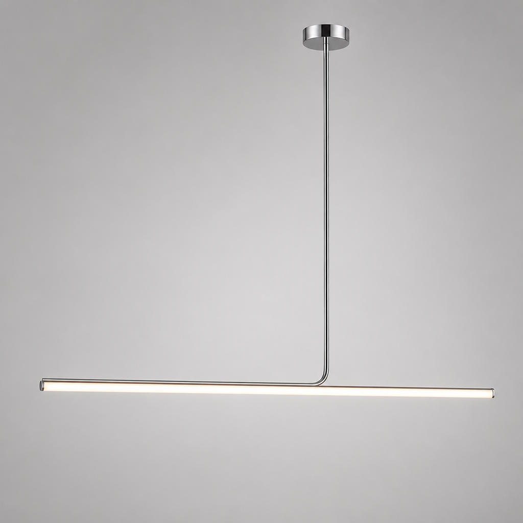 Minimalist Chrome LED Long Tube Pendant Light - Image 12