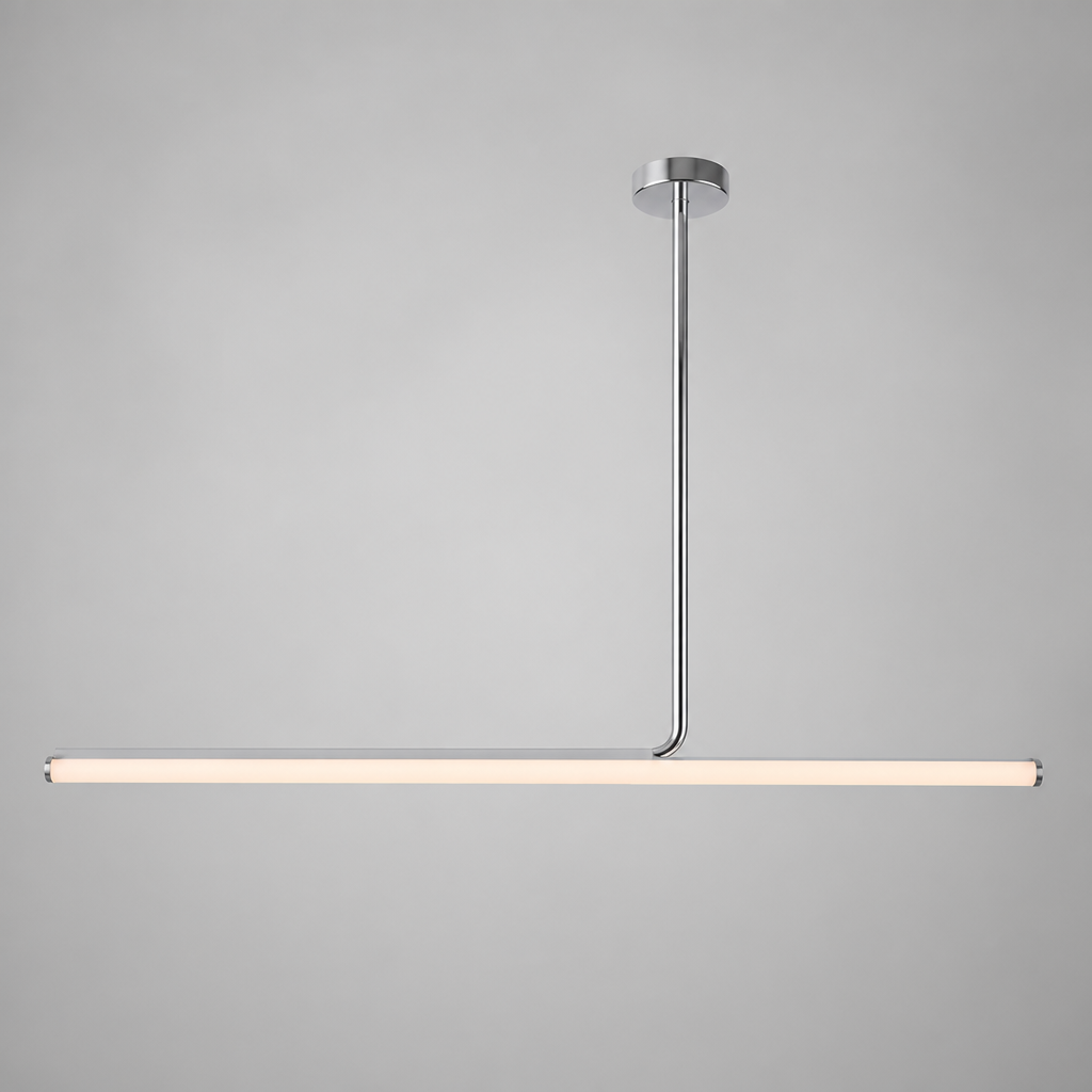 Minimalist Chrome LED Long Tube Pendant Light - Image 13