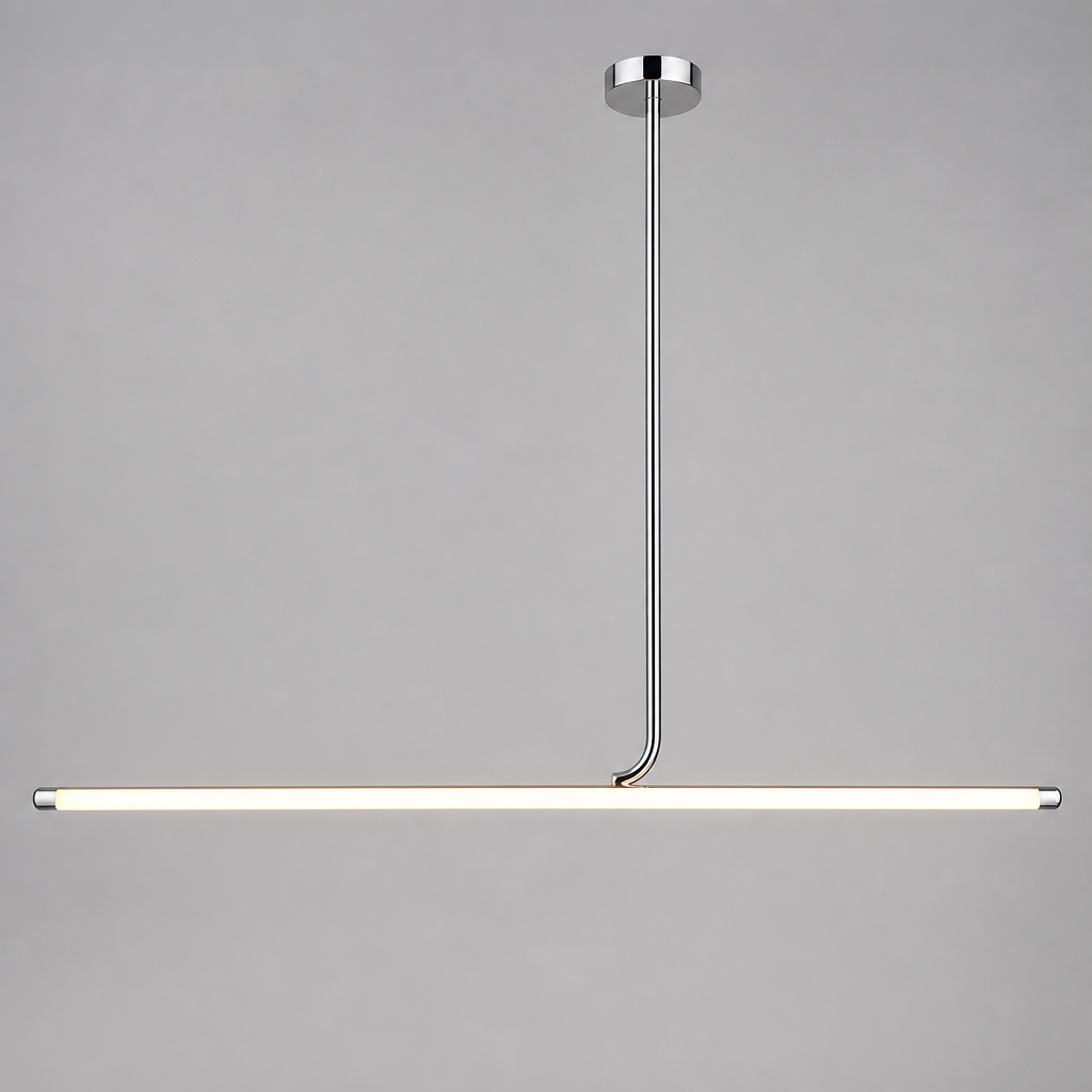 Minimalist Chrome LED Long Tube Pendant Light - Image 14