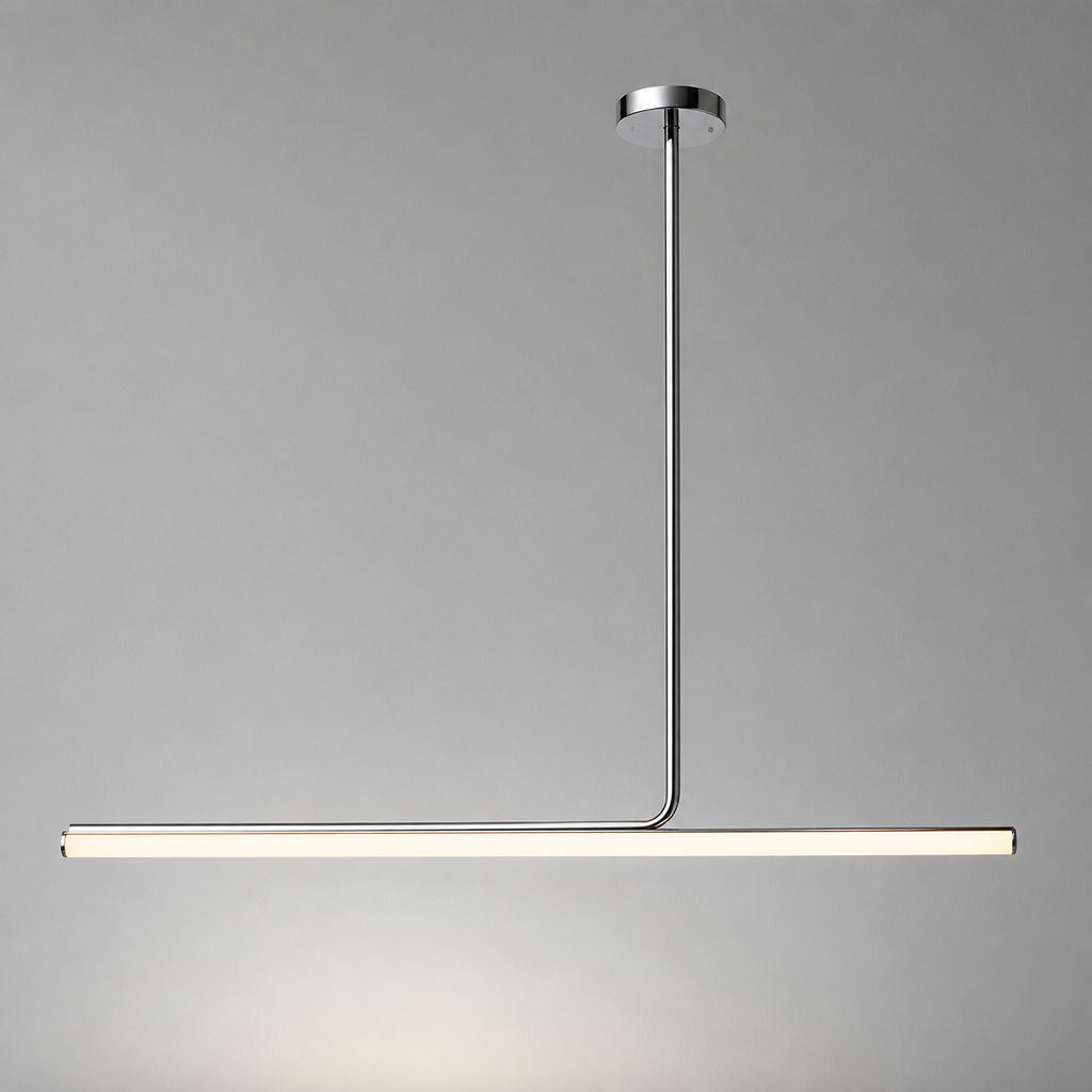Minimalist Chrome LED Long Tube Pendant Light - Image 17