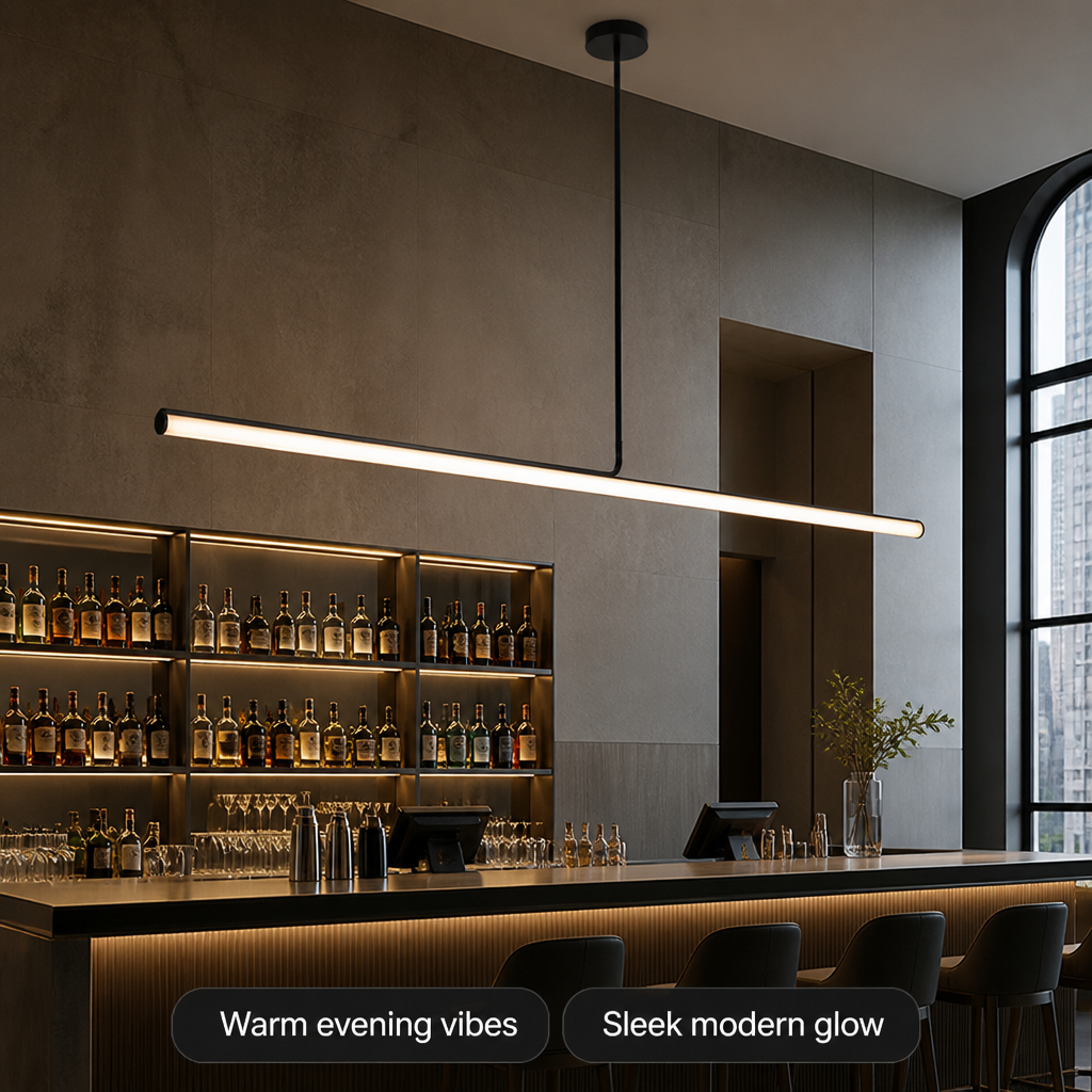 Minimalist Chrome LED Long Tube Pendant Light - Image 2