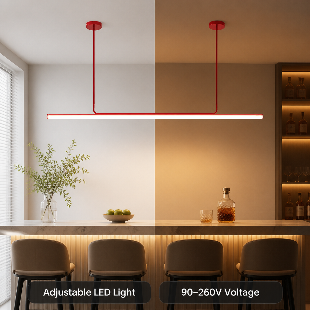 Minimalist Chrome LED Long Tube Pendant Light - Image 3
