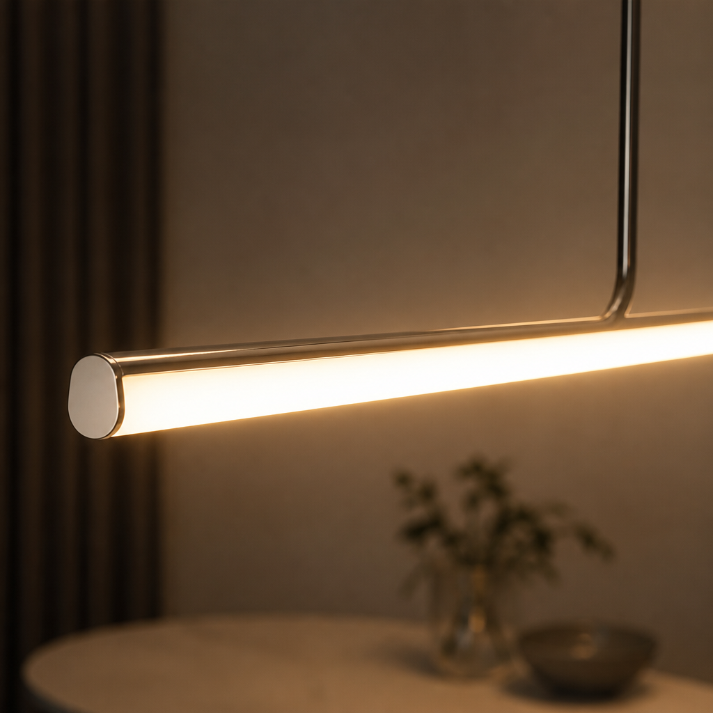 Minimalist Chrome LED Long Tube Pendant Light - Image 4