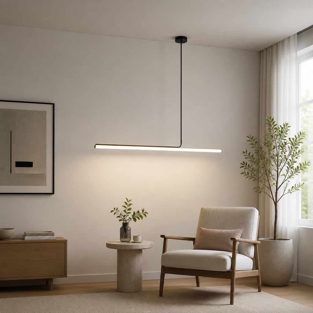 Minimalist Chrome LED Long Tube Pendant Light - Image 5