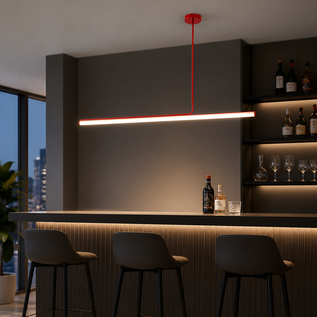 Minimalist Chrome LED Long Tube Pendant Light - Image 7