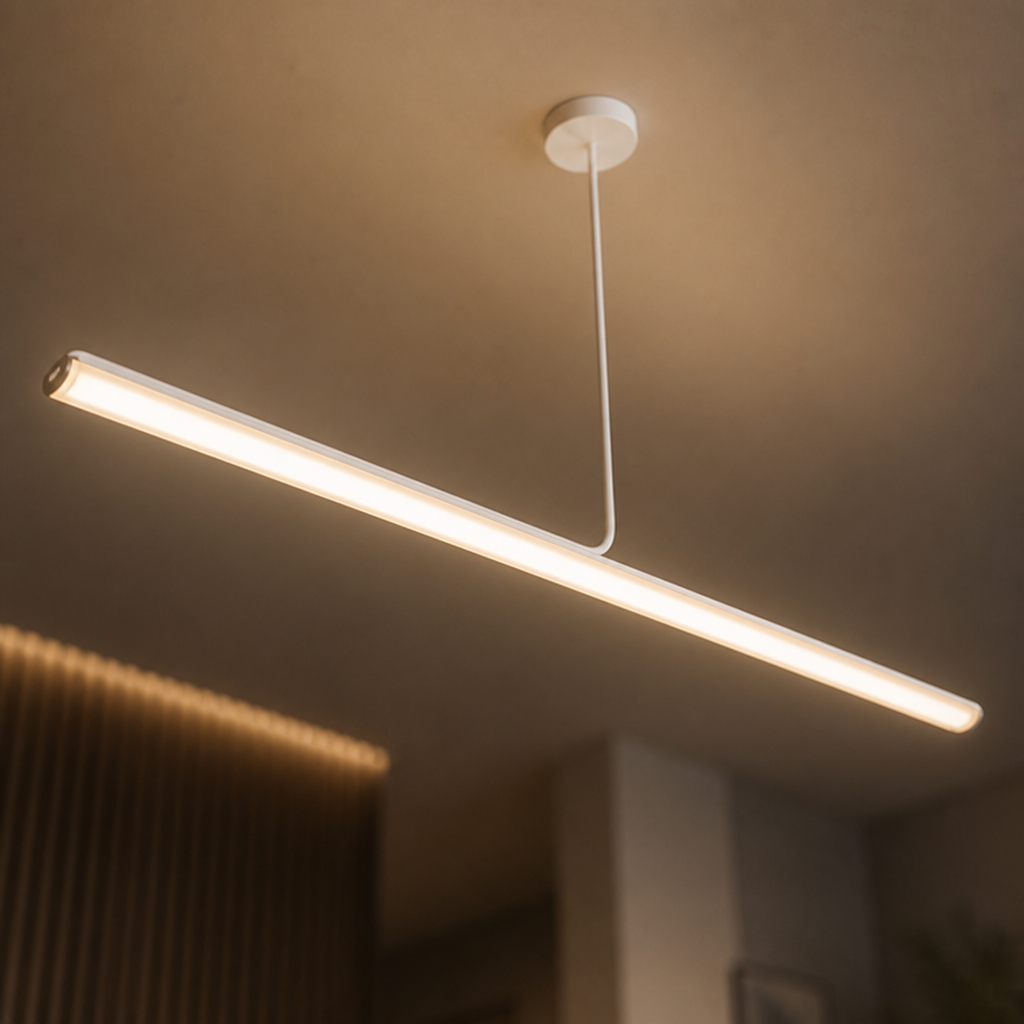 Minimalist Chrome LED Long Tube Pendant Light - Image 8