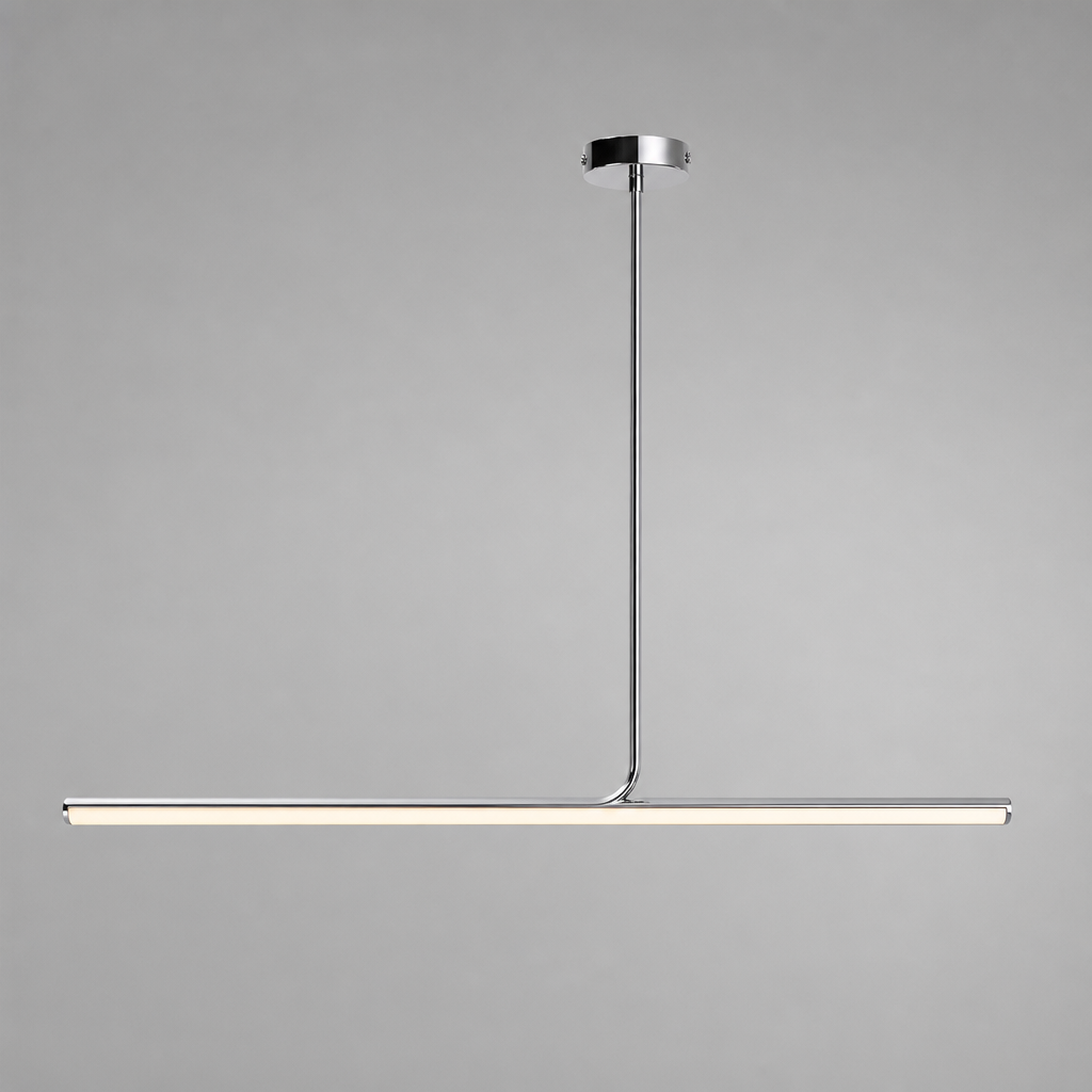 Minimalist Chrome LED Long Tube Pendant Light - Image 9
