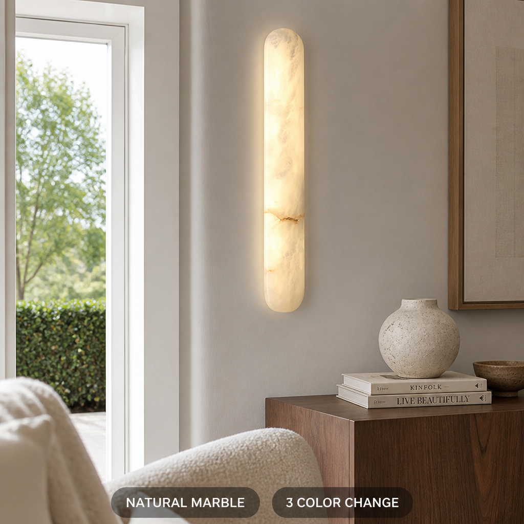 Minimalist Marble LED Long Oval Wall Sconce - Image 2