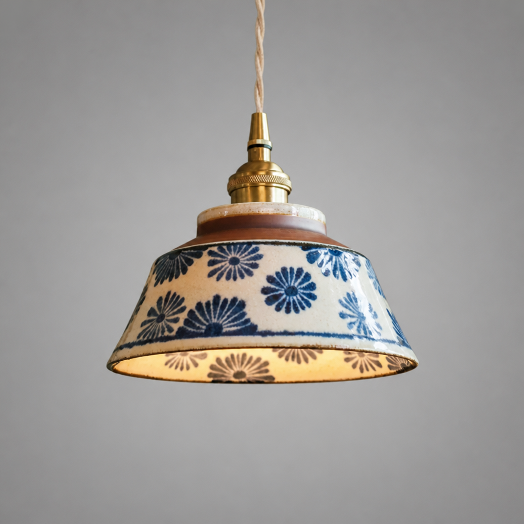 Retro Blue & White Porcelain Pendant Light - Image 10